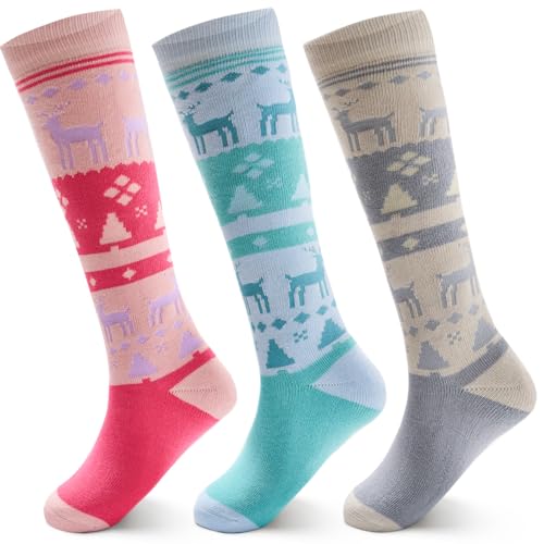 3 Paare Skisocken Mädchen Dicke Socken Kinder Wintersocken Warme Kindersocken Lange Thermosocken für Kinder Skistrümpfe Mädchen Fußlänge 16-18 CM 27-30/5-7 Jahre von Aisyee