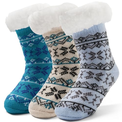 3 Paare Warme Socken Kinder Wintersocken Abs Hüttensocken Socken Kinder Antirutsch Socken Dicke Jungen Kuschelsocken 23-26/3-5 Jahre von Aisyee