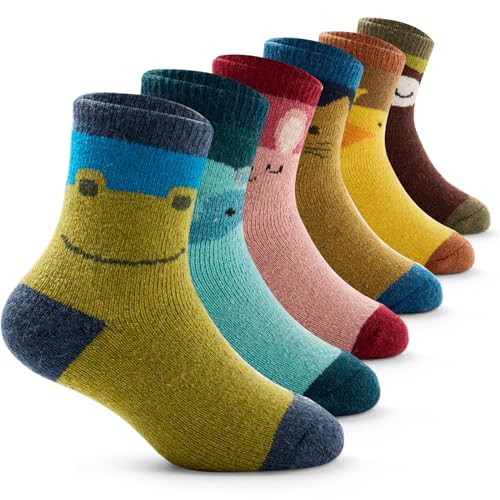 6 Paare Warme Socken Kinder Dicke Socken Mädchen Wintersocken Bunte Jungen Thermosocken 29-31/8-10 Jahre von Aisyee