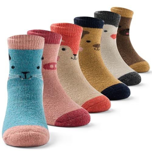 6 Paare Warme Socken Mädchen Dicke Socken Kinder Wintersocken Bunte Mädchen Thermosocken 23-26/3-5 Jahre von Aisyee