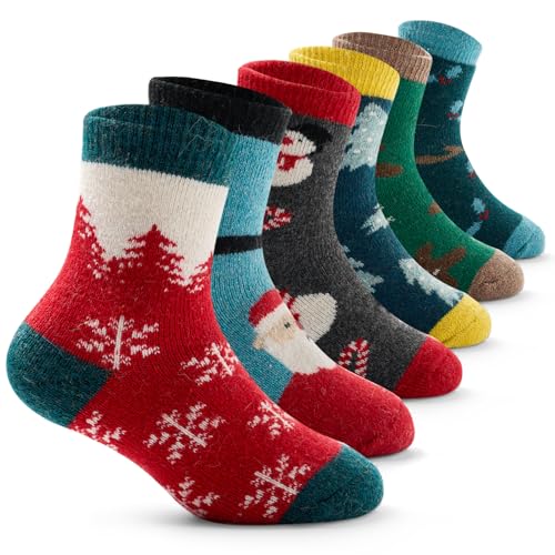 6 Paare Weihnachtssocken Kinder Wintersocken Jungen Warme Socken weihnachten Mädchen Dicke Thermosocken 27-30/5-7 Jahre von Aisyee