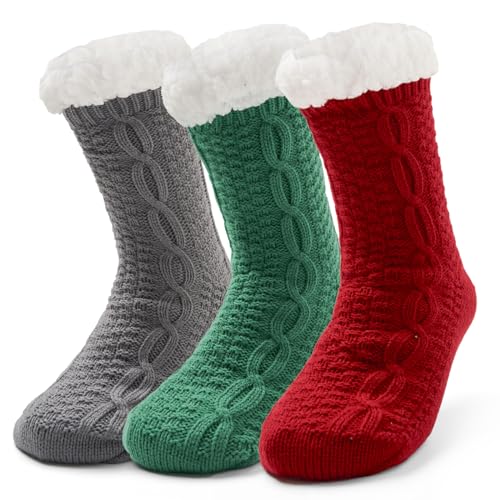 Aisyee 3 Paare Dicke Kuschelsocken Damen Warme Socken Flauschige Wintersocken Damen Anti Rutsch Socken Mädchen Stoppersocken Frauen Thermosocken 36 37 38 39 40 41 Einheitsgröße von Aisyee