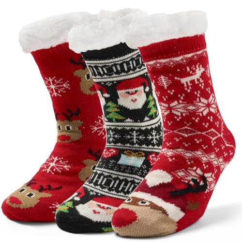 Aisyee 3 Paare Dicke Kuschelsocken Damen Warme Socken Flauschige Wintersocken Damen Anti Rutsch Socken Mädchen Stoppersocken Frauen Weihnachtssocken 36 37 38 39 40 41 Einheitsgröße von Aisyee