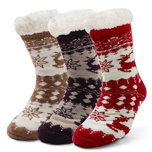 Aisyee 3 Paare Dicke Kuschelsocken Damen Warme Socken Flauschige Wintersocken Mädchen Anti Rutsch Socken Damen Stoppersocken Frauen Thermosocken 36 37 38 39 40 41 Einheitsgröße von Aisyee