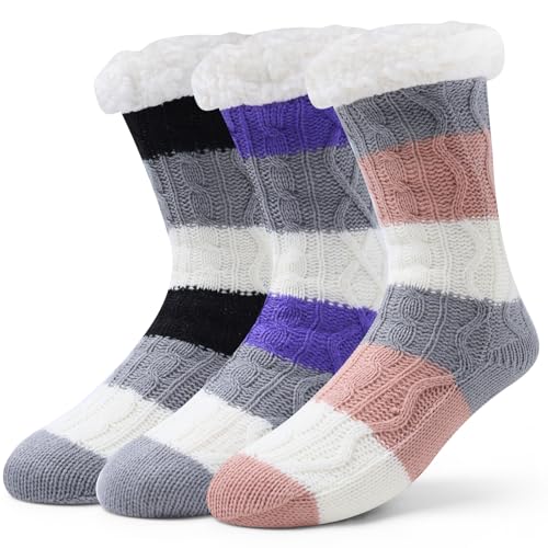Aisyee 3 Paare Warme Haussocken Damen Dicke Kuschelsocken Wintersocken Mädchen Anti Rutsch Stoppersocken Frauen Thermosocken 36-41 Einheitsgröße von Aisyee