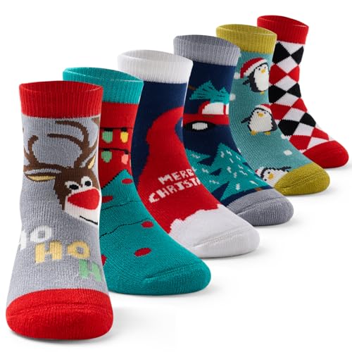 Aisyee 6 Paare Kinder Socken Jungen Mädchen Weihnachtssocken Kinder Warme Socken Jungen Wintersocken Mädchen Dicke Socken 29-31 Fußlänge 18-20 CM/8-10 Jahre von Aisyee