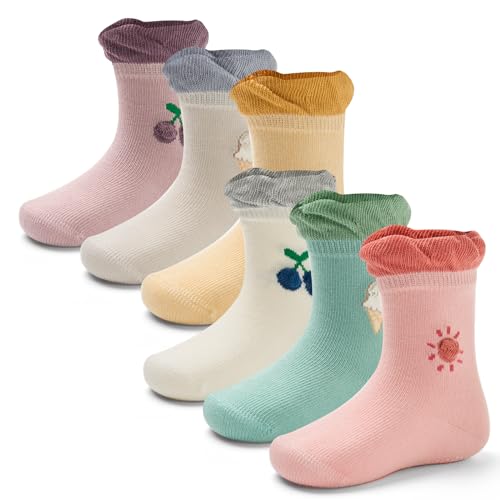 Aisyee 6 Paare Stoppersocken Baby Anti rutsch Socken Baby abs Socken Mädchen Baby Baumwolle Krabbelsocken 12-18 12-24 Monate von Aisyee