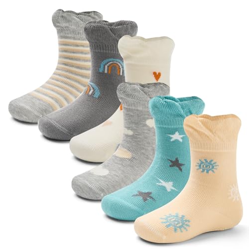 Aisyee 6 Paare Stoppersocken Baby Mädchen Baumwolle Socken Baby Kleinkinder rutschfeste Socken Baby abs Socken Sommer 12-18 12-24 Monate von Aisyee