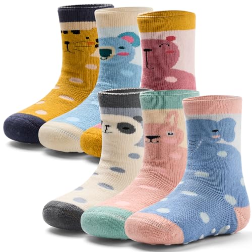 Aisyee 6 Paare Stoppersocken Baby Mädchen Warme Wintersocken Baby Anti rutsch Socken Dicke Baby Kleinkind 19-22 2-4 Jahre von Aisyee