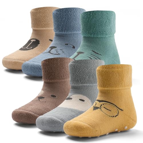 Aisyee 6 Paare Stoppersocken Baby Warme Wintersocken Baby Anti rutsch Socken Dicke Baby Kleinkind 19-22 2-4 Jahre von Aisyee