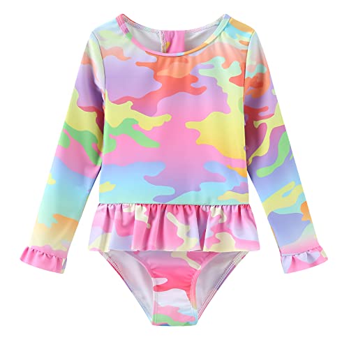 Aisyee Baby Mädchen Badeanzug Langarm Einteiler Bademode Baby Mädchen Badeanzug 3 Monate - 5 Jahre, Pink/Camouflage, 6-12 Monate von Aisyee