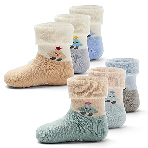Aisyee 6 Paare Baby Warme Socken Baby Jungen Dicke Wintersocken abs Socken Baby Mädchen Anti Rutsch Socken 12-18 24 Monate von Aisyee