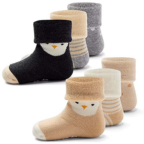 Aisyee 6 Paare Baby Wintersocken Dicke Baby Jungen Mädchen Warme abs Socken Baby Antirutsch Socken 0-12 Monate von Aisyee