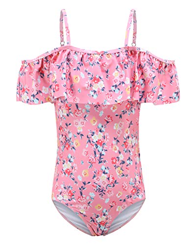 Aisyee Badeanzug Mädchen Kinder Einteiliger Bademode Hawaiian Rüschen Floral Schwimmanzug Mädchen Badebekleidung 146 152/11-12 Jahre von Aisyee