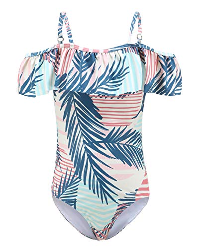 Aisyee Mädchen Badeanzug Kinder Einteiliger Bademode Hawaiian Rüschen Floral Schwimmanzug Badebekleidung Mädchen 110 116/5-6 Jahre von Aisyee