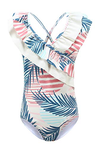Aisyee Mädchen Badeanzug Kinder Einteiliger Bademode Hawaiian Rüschen Floral Schwimmanzug Mädchen Badebekleidung 104 110/4-5 Jahre von Aisyee