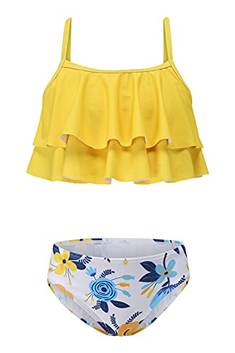 Aisyee Mädchen Bikini Badeanzug Kinder Zweiteiliger Bademode Hawaiian Rüschen Floral Mädchen Badebekleidung 104 110/4-5 Jahre von Aisyee