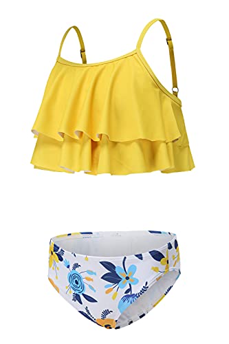 Aisyee Mädchen Bikini Badeanzug Kinder Zweiteiliger Bademode Hawaiian Rüschen Floral Mädchen Badebekleidung 146 152/11-12 Jahre von Aisyee