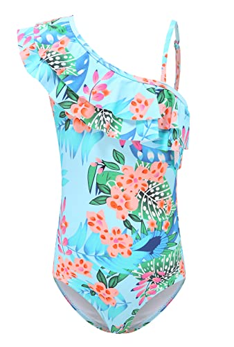 Aisyee Mädchen Einteiler Badeanzug Kinder One Shoulder Rüschen Badeanzug Mädchen Hawaiian Floral Bademode 6-16 Jahre, Tropisches Blumenmuster Blau, 5-6 Jahre Aisyee Mädchen Einteiler Badeanzug Kinder One Shoulder Rüschen Badeanzug Mädchen Hawaiian Floral Bademode 6-16 Jahre, Tropisches Blumenmuster Blau, 5-6 Jahre von Aisyee