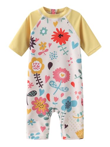 Aisyee UV Baby Badeanzug Mädchen Kurzarm Kinder Einteiliger Bademode Baby Schwimmanzug Mädchen 74 80/12-18 Monate von Aisyee