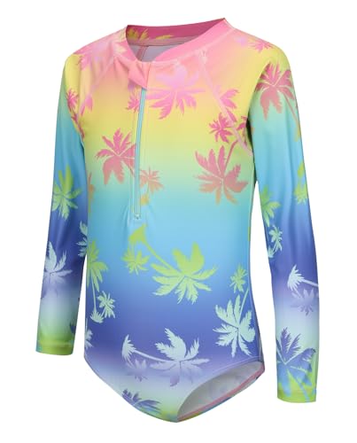 Aisyee UV Badeanzug Mädchen Langarm Kinder Einteiliger Bademode Sonnenschutz Mädchen Badeanzug 146 152/11-12 Jahre von Aisyee