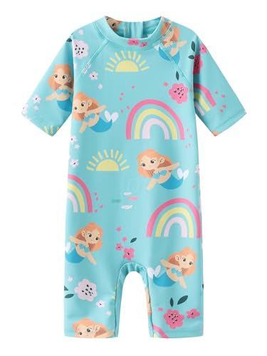 Aisyee UV Kleidung Baby Badeanzug Mädchen Kurzarm Einteiliger Bademode Baby Schwimmanzug Mädchen Schnell trocken 74 80/12-18 Monate von Aisyee