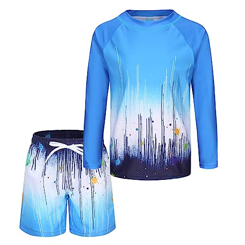 Aisyee UV Shirt Kinder Badeshirt Zweiteilig Langarm Schwimmshirt Jungen Beach Shorts Kinder Badeanzug 152 158/13-14 Jahre von Aisyee
