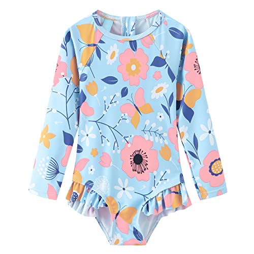 Baby Badeanzug Mädchen Langarm Kinder Baby Einteiliger Bademode Hawaii Baby Schwimmanzug Mädchen 68 74/6-12 Monate 18M von Aisyee