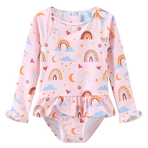 Baby Badeanzug Mädchen Langarm Kinder Baby Einteiliger Sonnenschutz Bademode Baby Schwimmanzug Mädchen Rashguard 62 68/3-6 Monate 12M von Aisyee