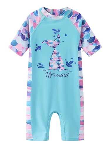 Badeanzug Baby Mädchen Kurzarm Einteiliger UV Schutzkleidung Baby Kinder Bademode Mädchen Schwimmanzug 74 80/12-18 Monate von Aisyee