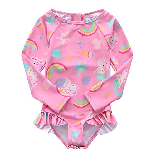 Badeanzug Kleinkinder Mädchen Langarm Kinder Einteiliger Bademode Hawaii Mädchen Schwimmanzug 98 104/3-4 Jahre 5T von Aisyee