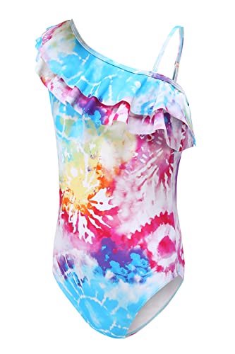 Badeanzug Mädchen Kinder Einteiliger Bademode Teenager Mädchen Hawaiian Rüschen Floral Eine Schulter Badeanzug 110 116/5-6 Jahre von Aisyee