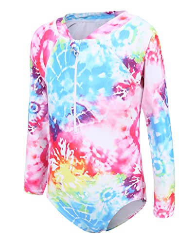 Badeanzug Mädchen Langarm Kinder Einteiliger Strand Schwimmanzug Floral Mädchen Bademode 134 140/9-10 Jahre von Aisyee