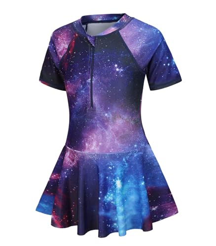 Badeanzug Mädchen mit Rock Einteiler Kurzarm Schwimmrock UV Bademode Mädchen 152 158/13-14 Jahre von Aisyee