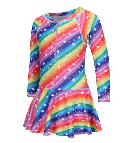 Badeanzug Mädchen mit Rock Einteiler Langarm Schwimmrock UV Bademode Mädchen 110 116/5-6 Jahre von Aisyee