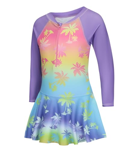 Badeanzug Mädchen mit Rock Einteiler UV Langarm Schwimmanzug Kinder Mädchen Bademode 110 116/5-6 Jahre von Aisyee