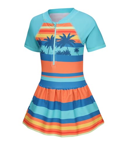 Badeanzug Mädchen mit Rock Kinder Einteiler Mädchen Bademode uv Schwimmanzug mit Reißverschluss Mädchen 110 116/5-6 Jahre von Aisyee