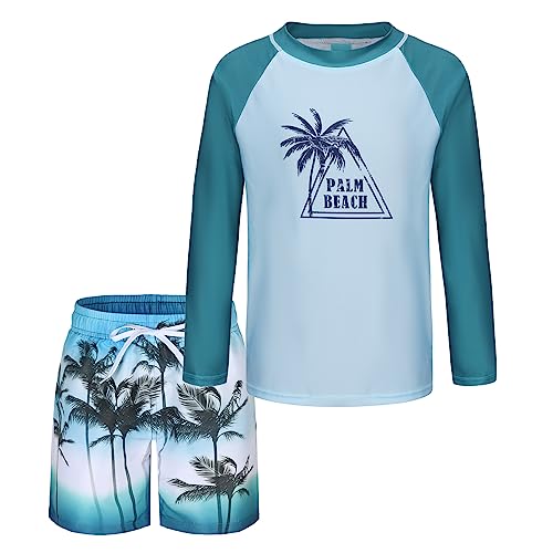 Badeset Jungen Schwimmshirt Jungen 2-teiliges Langarm Badeshirt Mit Kinder Boardshorts Jungen UV Shutz Badeanzug Jungen 134 140/9-10 Jahre von Aisyee