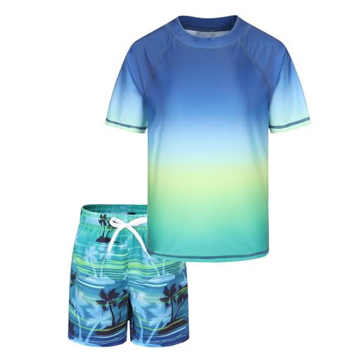 Badeset Jungen Schwimmshirt Jungen Zweiteilig Kurzarm Badeshirt Kinder Boardshorts UV Shutz Jungen Badeanzug Set 110 116/5-6 Jahre von Aisyee