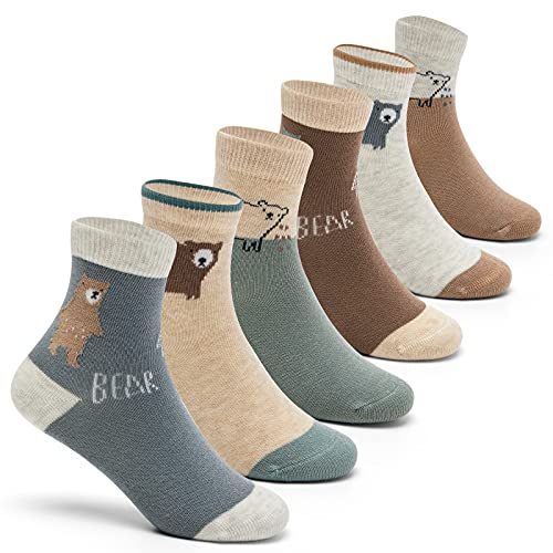 6 Paare Jungen Baumwollsocken Nahtlose Socken Kinder Bunte Bär-Muster Kindersocken 23-26/3-5 Jahre von Aisyee