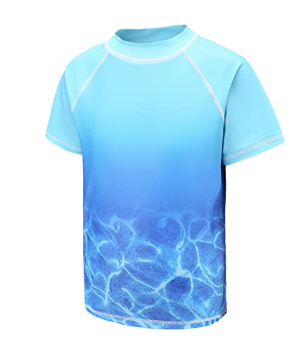 Jungen Kurzarm Badeanzug Kinder Rashguard Kind Schnell Trocknend Schwimmshirts Jungen Rash Vest Alter 4-16, Wasserwellen., 11-12 Jahre von Aisyee