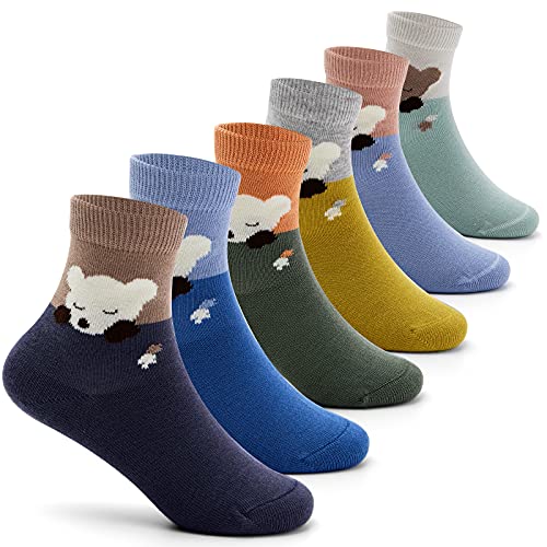 6 Paare Jungen Socken Baumwoll Nahtlose Socken Kinder Bunte Cartoon Bären Kuschelsocken 23-26/3-5 Jahre von Aisyee