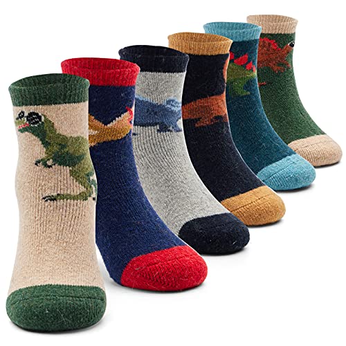 6 Paare Jungen Wintersocken Dicke Socken Kinder Warme Wollsocken Cartoon Dinosaurier Thermosocken Winter Kindersocken 27-30/5-7 Jahre von Aisyee