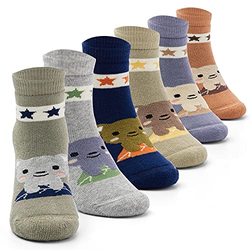 6 Paare Jungen Wintersocken Warme Kindersocken Bär-Muster Baumwoll socken Thermosocken für Kinder 29-31 Sockenlänge 18-20 CM/8-10 Jahre von Aisyee