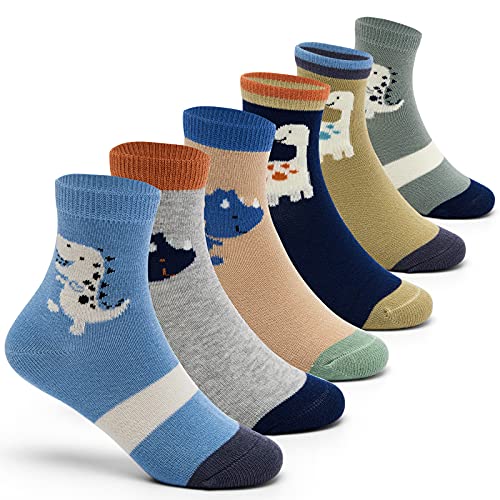 6 Paare Kinder Baumwoll socken Nahtlose Socken Jungen Bunte Dinosaurier Tier Sportsocken 23-26/3-5 Jahre von Aisyee