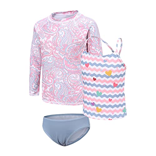 Mädchen Badeanzug 3-teilig Kinder Mädchen Badeanzug Set Hawaiian Rash Vest Mädchen Tankini 5-16 Jahre, Pink Grau, 5-6 Jahre von Aisyee