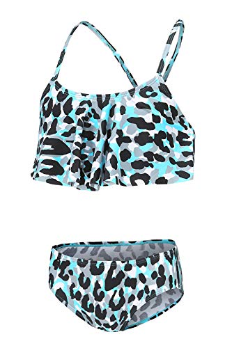 Mädchen Badeanzug Bikini Kinder Zweiteiliger Badeanzug Mädchen Bademode, Blauer Leopard, 7-8 Jahre von Aisyee