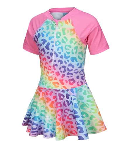 Mädchen Badeanzug Kinder Einteiler Kurzarm Schwimmanzug UV Schutz Bademode Mädchen 134 140/9-10 Jahre von Aisyee