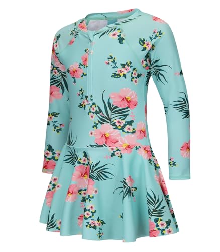 Mädchen Badeanzug Kinder Einteiler UV Bademode Mädchen Teenager Langarm Schwimmrock Girls Swim Dress 158 164/15-16 Jahre von Aisyee