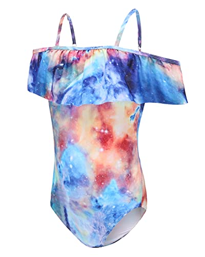 Mädchen Badeanzug Kinder Mädchen Einteiler Badeanzug Tie Dye Schulterfrei Teange Mädchen Bademode Alter 5-16 Jahre, Galaxy, 11-12 Jahre von Aisyee